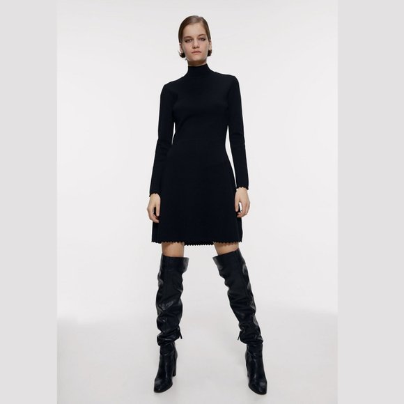 ZARA Knit Dress with Scalloped Trim - Picture 4 of 9
